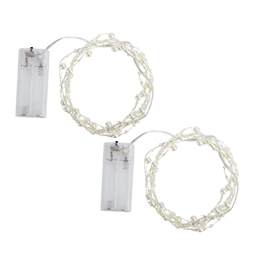 Beufee 2 Stück Perlen-Lichterketten, weiße Perlen-Lichterketten, Weihnachts-Lichterkette, warmweiß, Lichterkette für Hochzeit, Geburtstag von Beufee