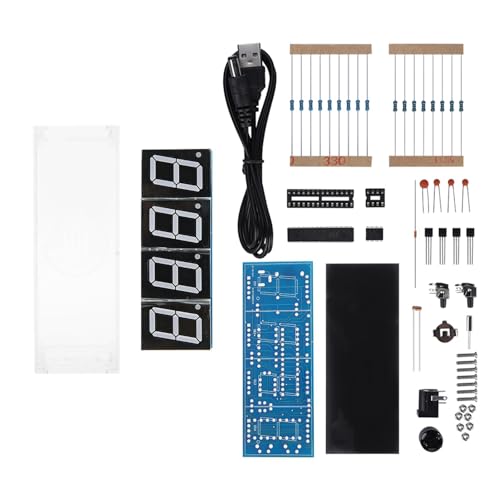 Beufee 4-stelliges LED-Elektronik-Uhren-Set, Großer Bildschirm Mit Transparentem Gehäuse, LED-Digital-Elektronik, DIY-LED-Uhr, Digitales LED-Uhren-Set(Blau) von Beufee