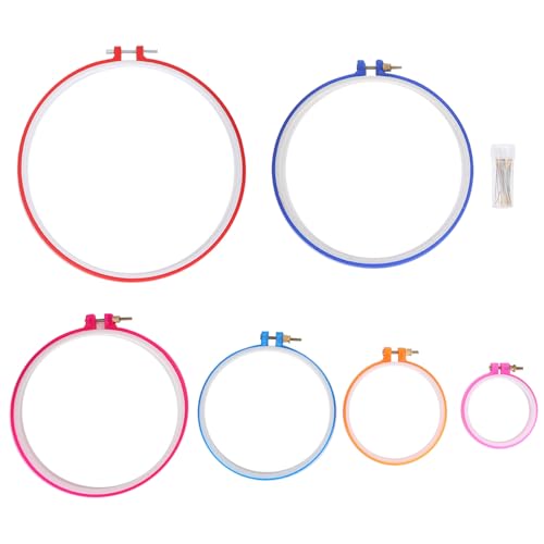 Beufee 6pcs Stickerei Hoop, Kreuzstich Hoop Kreuzstich Rahmen wiederverwendbares Kunststoffkreis Stickrahmen Rundanpassbare Kreis Rahmen Quilt -Hoops für Handquilten von Beufee