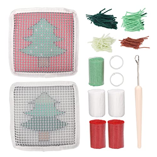 Beufee Knüpfhaken-Sets für Erwachsene und Kinder, Anfänger, niedliches Weihnachtsbaum-Muster, bunt, Knüpfteppich-Sets, DIY-Häkel-Untersetzer für handgefertigte Handarbeiten, von Beufee