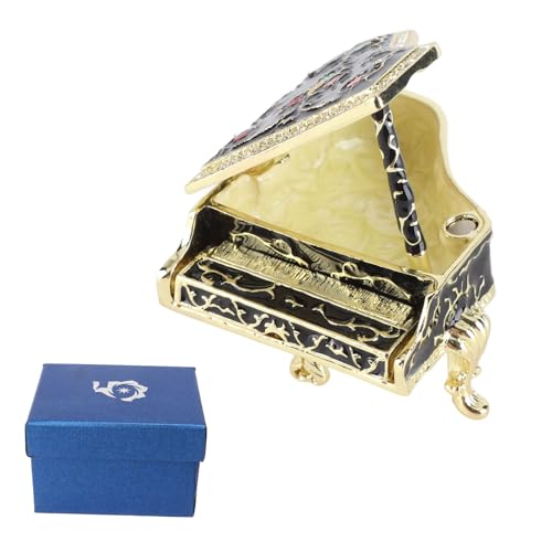 Beufee Schmuckschatulle, 6,6 x 5.5 x 6 cm Schmuck Box Ringbox Schmuckhalter Mini Emaille Piano Form Schwarzes Thema Handfarbe Legierung dekorativen Schmuck Organizer von Beufee