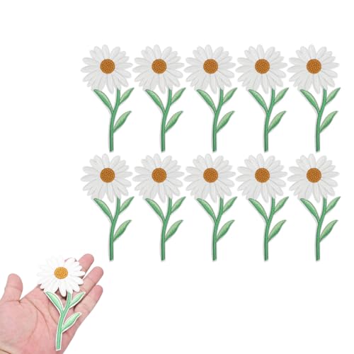 ﻿Blumenflicken, 20 Stück, weiße Gänseblümchen-Stickereien, Blumen-Aufnäher zum Aufbügeln für Mädchen, Kinder, Aufbügelflicken, Kleidungsflicken, Flicken zum Aufbügeln für Kleidung von Beufee