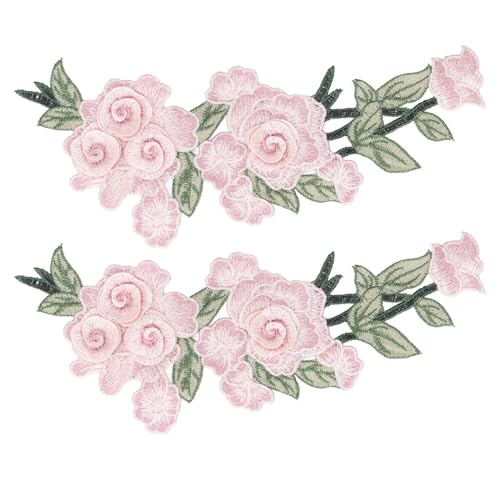 2 Stück Gestickte Blumen-Aufnäher, Blumen Patches Zum Aufbügeln Bestickte Applique Kleidung Patch DIY Gestickt Blume Patches Stickerei Tuch Paste Blüte Blume Für Kleidung, T-Shirt, Taschen(Rosa) von Beufee