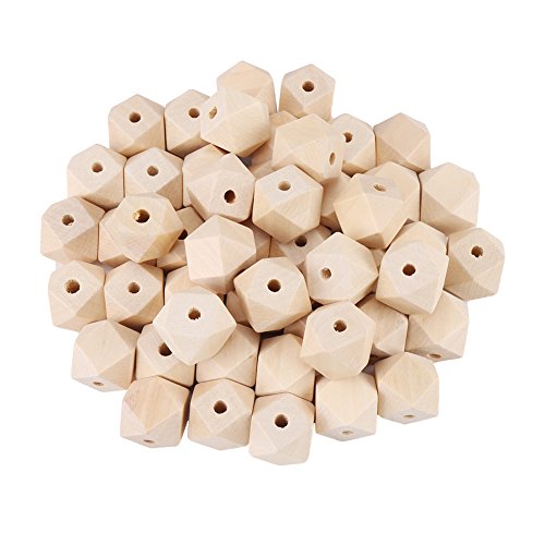 Holzperlen, 50 Stück, geometrische Sechseck-Holzperlen, Zubehör, unbemalte, facettierte, geometrische, unlackierte Holzperlen, 20 mm von Beufee