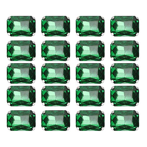 Nähen Sie Strasssteine, 20pcs Claw Flatback Kristall Strasssteine ​​DIY Claw Diamonds Hochzeitskleid Retro Bastelglas Kleidungsdekorationen (13 * 18mm Cyan Rechteckglaskrallen -Bohrer) von Beufee