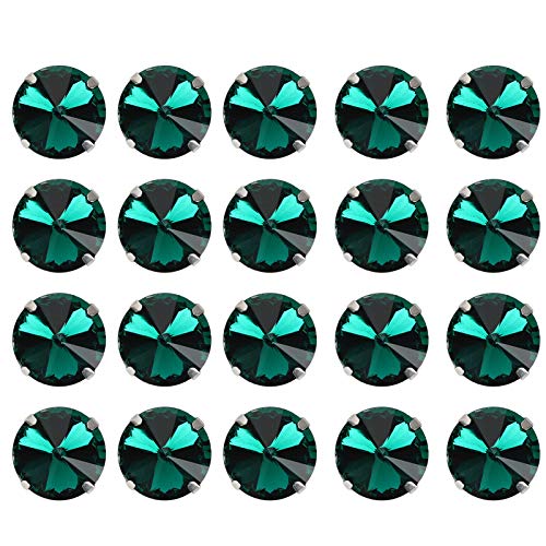 Nähen Sie Strasssteine, 20pcs Claw Flatback Kristall Strasssteine ​​DIY Claw Diamonds Hochzeitskleid Retro Bastelglas Kleidungsdekorationen (19 mm smaragdgrüner rundes Glasklauendiamant) von Beufee