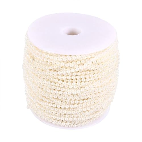 Perlen Schnur Perlen Kette Girlande, 50M Rolle 3mm weiße Perle Perlen Blumendraht Runde Perle Perle Trim Kette Perle Stränge zum Dekorieren Perle Stringse (Beige) von Beufee