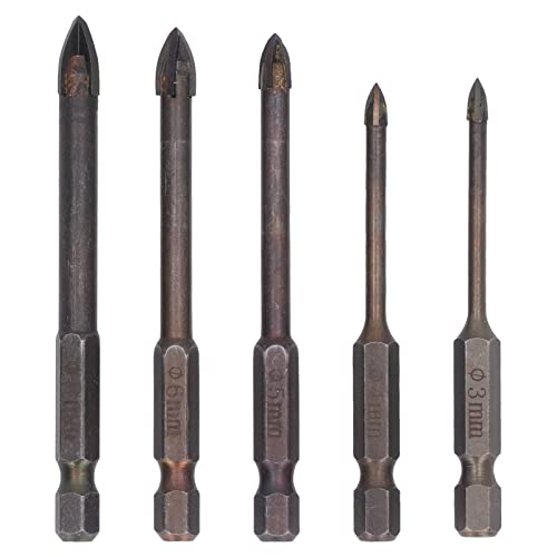 Sechskantbohrer-Set, Kreuz-Zement-Hartmetall-Bohrschrauber-Schraubendreher-Bits für Glas, Keramik, Glasfliesen, Vollfliesen, Ziegelwände, Holz (5 Piece Set) von Beufee