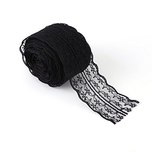 Spitzenband, Spitzenbesatz, Spitze zum Nähen, Bastelspitze, 4,5 cm Breite, dekoratives Spitzen-Kleidungszubehör für die Schmuckherstellung, Bastelkleidung, 10 m/Rolle (Black) von Beufee