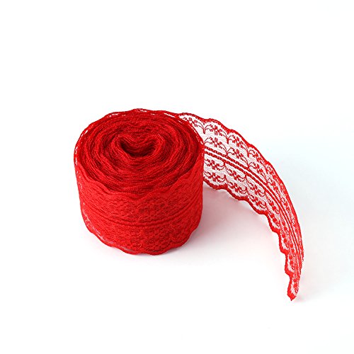 Spitzenband, Spitzenbesatz, Spitze zum Nähen, Bastelspitze, 4,5 cm Breite, dekoratives Spitzen-Kleidungszubehör für die Schmuckherstellung, Bastelkleidung, 10 m/Rolle (Red) von Beufee