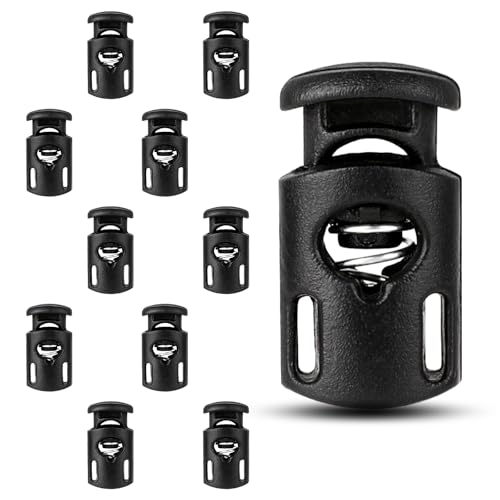 Bewudy 10 Stück Kordel Stopper Universal, Schwarz Kordelstopper 1 Loch, Zugkordel Stopper für bis Ø 5 mm Kordeln, Kordelklemme aus Kunststoff für Kordelzug Taschen Kleidung Rucksäcke Bastelbedarf von Bewudy