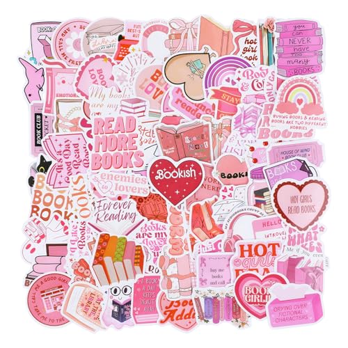 Bewudy 123 Stück Rosa Aufkleber Set, Buchaufkleber Sticker Aesthetic Aufkleber Wasserfeste Vinyl Aufkleber für Mädchen Buchliebhaber Kawaii Aufkleber für Scrapbook Skateboard Karten Fotoalben von Bewudy