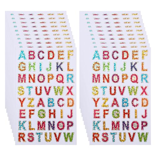 Bewudy 20 Blätter Buchstaben Aufkleber, Glitzer Klebebuchstaben Buchstaben Sticker Bunte Buchstabenaufkleber Selbstklebende Letter Sticker für DIY Scrapbooking Dekorationskunst von Bewudy