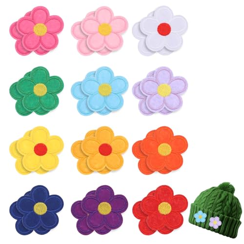 Bewudy 24 Stück Blume Patches zum Aufbügeln, Bunte Blumen Applikationen Flicken zum Aufbügeln Aufnäher zum Aufbügeln, Bügelbild Aufbügelflicken für Kleidung Hut Jeans Jacken Rucksäcke DIY (5cm) von Bewudy