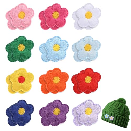 Bewudy 24 Stück Blume Patches zum Aufbügeln, Bunte Blumen Applikationen Flicken zum Aufbügeln Aufnäher zum Aufbügeln, Bügelbild Aufbügelflicken für Kleidung Hut Jeans Jacken Rucksäcke DIY (2,3cm) von Bewudy