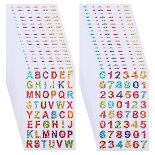 Bewudy 40 Blätter Buchstaben Aufkleber Zahlenaufkleber, Glitzer Klebebuchstaben Nummern Aufkleber Bunte Buchstabenaufkleber Selbstklebende Letter Sticker für DIY Scrapbooking Dekorationskunst von Bewudy