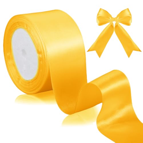 Bewudy 5,1 cm breites goldenes Satinband, 22 m langes goldenes Satinband, Weihnachtsband für Geschenkverpackungen, doppelseitiges Satinband zum Basteln, Nähen, Hochzeitsdekoration, Blumenstrauß (Gold) von Bewudy