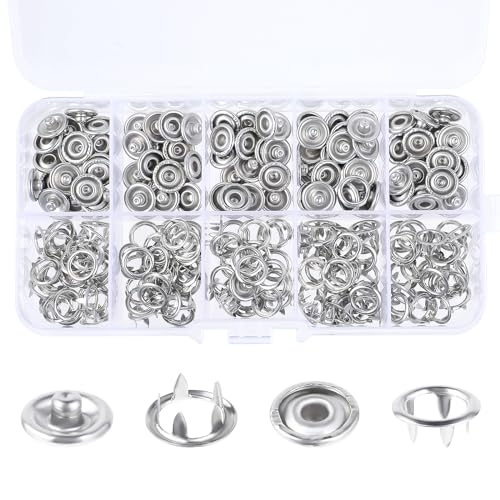 Bewudy 50 Sets Metall Druckknopf Set, 9,5mm Metal Druckknöpfe Bausatz, Hohle Knöpfe Button Druckknöpfe Ohne Nähen, Jersey Druckknöpfe für DIY Basteln Kleidung Taschen Handgemaakt (Silber) von Bewudy