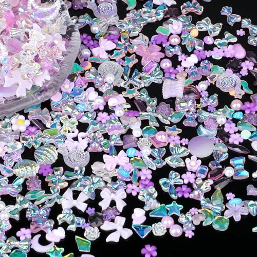 Bewudy 500 Stück Mischen Nagel Charms Dekorations, 3D Nail Dekorationen Kunstharz, Niedliche Maniküre Accessoires Bär, Blume, Schleifen, Herzen, Perle für Nagel Kunst Dekorations Nail DIY Handyhülle von Bewudy