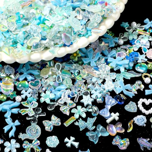 Bewudy 500 Stück Mischen Nagel Charms Dekorations, 3D Nail Dekorationen Kunstharz, Niedliche Maniküre Accessoires Bär, Blume, Schleifen, Herzen, Perle für Nagel Kunst Dekorations Nail DIY Handyhülle von Bewudy