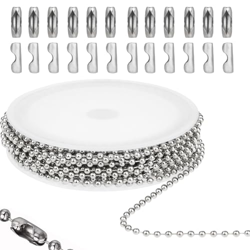 Bewudy 5M Edelstahl Kugelkette, Silber Perlen Rollenkette Mit 20 Passenden Anschlüssen Kugelkette, 2mm Durchmesser Kugelketten Verlängerungskette Für DIY-Schmuck Halsketten Armbänder Schlüsselanhänger von Bewudy