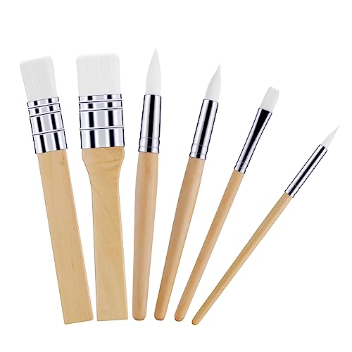 Bewudy 6 Stück Pinsel Set, Holzpinsel Set, Kleine Künstlerpinsel Premium Nylon Acrylfarben Pinsel Künstler Pinsel für Öl Aquarell Leinwand Tafeln Rock für DIY Kunst und Handwerksbedarf von Bewudy