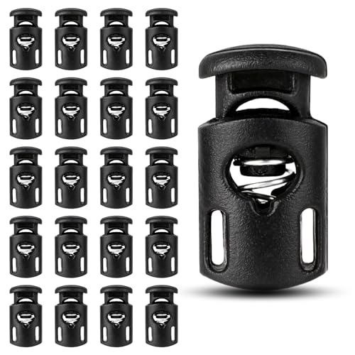 Bewudy Kordel Stopper Universal, Schwarz Kordelstopper 1 Loch, Zugkordel Stopper für bis Ø 5 mm Kordeln, Kordelklemme aus Kunststoff für Kordelzug Taschen Kleidung Rucksäcke Bastelbedarf (20 Stück) von Bewudy