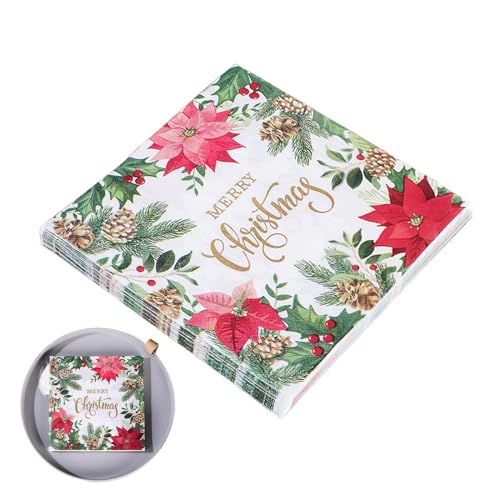 Bexdug Dekorative Papierservietten,Weihnachtsservietten - Quadratisch bedruckte Blumenservietten | Dekorative Weihnachtshandtücher, Abendessenhandservietten für Schlafzimmer, Wohnzimmer, Küche von Bexdug