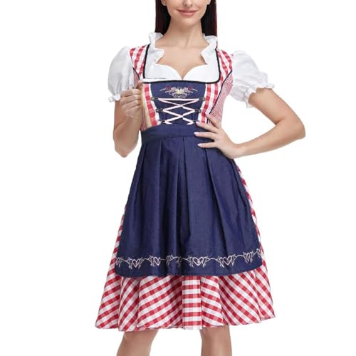 Bexdug Deutsches Kleid - Karierte traditionelle deutsche Damenkleider für das Oktoberfest | Dirndlkleider, deutsche Kostüme, Cosplay-Bayerisches Kleid für das Oktoberfest von Bexdug