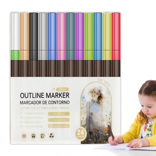 Bexdug Glitzer-Konturenmarker, schimmerndes Marker-Set, bunte Doppel-Linien-Stifte, glitzernde Zeichenstifte für Grußkarten, Scrapbooking, Kunsthandwerk von Bexdug