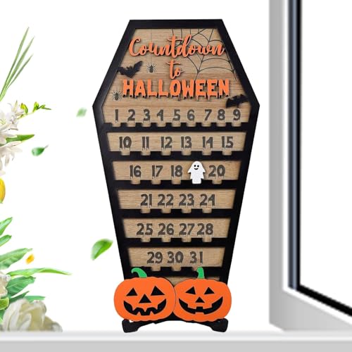 Bexdug Halloween-Adventskalender 2024, Halloween-Countdown-Kalender - Gruseliges Countdown-Kalenderschild,Countdown-Kalender aus Holz, Halloween-Sargkalender, Tischdekoration für Halloween von Bexdug