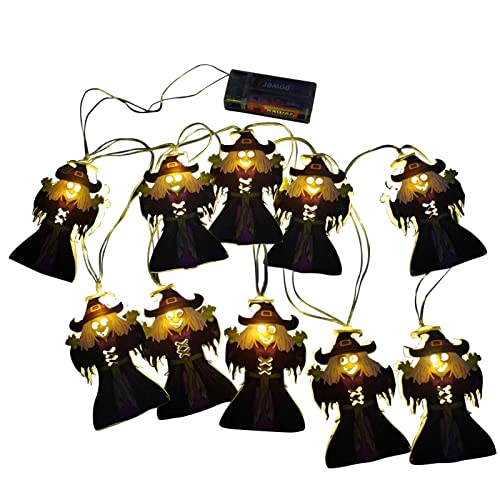 Bexdug Halloween-Kürbis-Hexe- -Schnur-Lichter,6,5 Fuß Halloween Beleuchtete Kürbisse Hexen Fledermäuse 10 LEDs Dekorationen - Batteriebetriebene Lichterketten, Halloween-, Zubehör von Bexdug