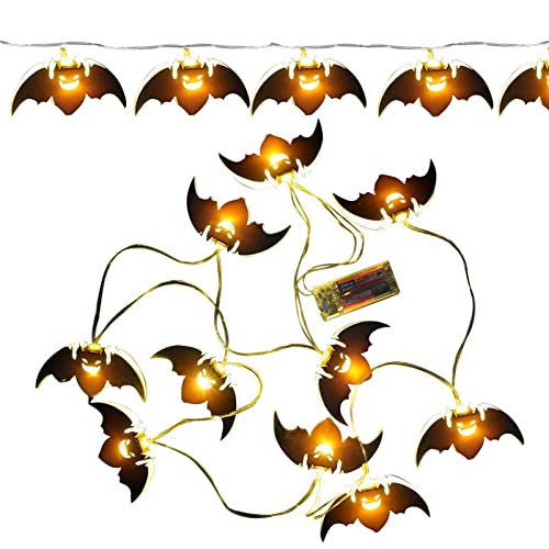 Bexdug Halloween-Kürbis-Hexe- -Schnur-Lichter | 6,5 Fuß Halloween Beleuchtete Kürbisse Hexen Fledermäuse 10 LEDs Dekorationen - Batteriebetriebene Lichterketten Halloween Decor von Bexdug