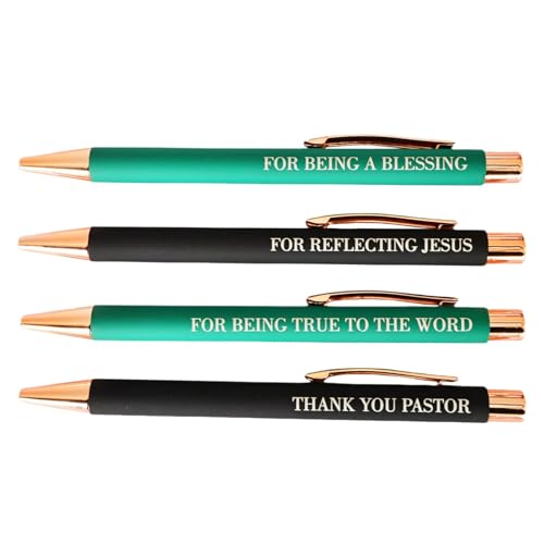 Bexdug Kugelschreiber Schwarz, Druckkugelschreiber - Kugelschreiber-Schreibstifte,4 x religiöser Stift „Pastor Appreciation“, gravierte inspirierende Zitate, glatt schreibender, einziehbarer Stift von Bexdug