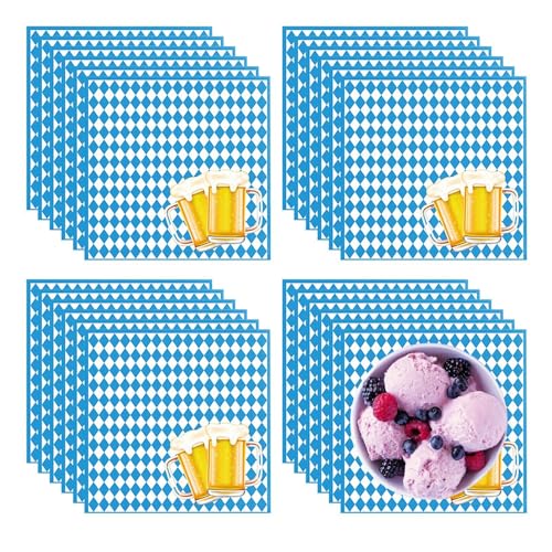 Bexdug Oktoberfest-Dekorationsset, Oktoberfest-Sammelzubehör | 20-teiliges Geschirrdekorationsset zum Sammeln,Designzubehör mit blau-weißer Flagge und Karomuster für 20 Gäste von Bexdug