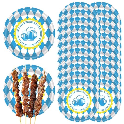 Bexdug Oktoberfest-Zubehör,Oktoberfest-Dekorationen - 20-teiliges Geschirrdekorationsset zum Sammeln,Designzubehör mit blau-weißer Flagge und Karomuster für 20 Gäste von Bexdug