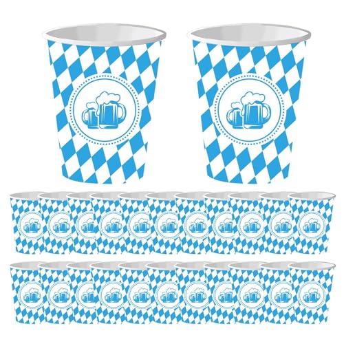 Bexdug Oktoberfest-Zubehör,Oktoberfest-Geschirr,20-teiliges Oktoberfest-Geschirr-Set für Zusammenkünfte - Designzubehör mit blau-weißer Flagge und Karomuster für 20 Gäste von Bexdug