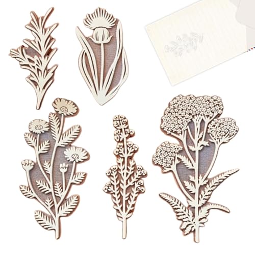 Bexdug Pflanzenstempel, Botanische Stempel,5 Stück dekorative Holzstempel | Praktische exquisite Blumenkunst-Bastelstempel für Papier, Stoff, Wände von Bexdug