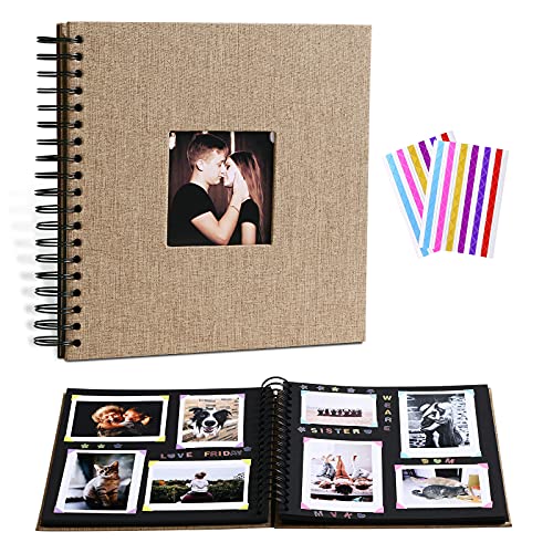 Beydodo Fotobuch zum Selbstgestalten und Einkleben, A4 Fotoalbum Schwarze Seiten 80, Braun Fotoalbum Hochzeit DIY Geschenk Scrapbooking Set mit Aufkleber Fotoecken von Beydodo