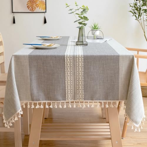 Beydodo Tischtuch Abwaschbar, Tischdecke Outdoor 110x170CM Jacquard mit Gestreift Muster Grau Tischdecken Wetterfest für Party Draußen von Beydodo