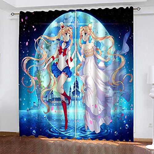 Bfrdollf Sailor Moon Verdunkelungsvorhang 2 Stück-100% Polyester Blickdichte Mit Ösen, Geeignet Für Schlafzimmer Und Kinderzimmer (10,100x140cm(BxH)) von Bfrdollf