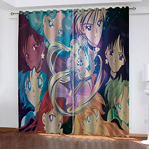 Bfrdollf Sailor Moon Verdunkelungsvorhang 2 Stück-100% Polyester Blickdichte Mit Ösen, Geeignet Für Schlafzimmer Und Kinderzimmer (9,150x166cm(BxH)) von Bfrdollf