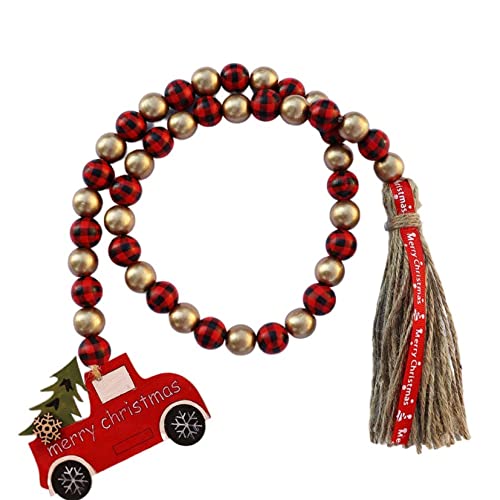 Ornamente, Quasten, 1 Stück Holzperlengirlande, Weihnachtsholzperlenkette mit Quasten, Wandbehangornamente, Weihnachtshängedekoration(Red) von BgnEhRfL