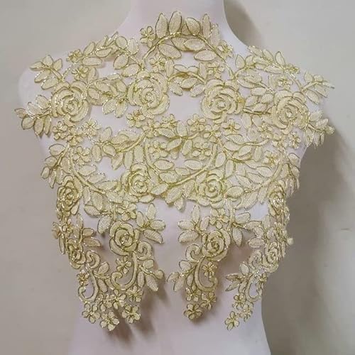 Stickerei-Applikation, Braut-Spitze, 4 Stück, Spitzen-Blumen-Patch-Applikation, Reparatur, Hochzeitskleid-Zubehör, DIY, 36 x 14 cm (Color : Gold) von BgnEhRfL