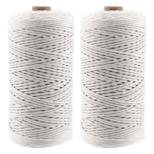 Makramee Garn 2mm Baumwollgarn Beige Baumwollgarn Makramee Garn Baumwollseil 2mm Makramee Kordel Makramee Schnur für DIY Aufhängen, Pflanzenaufhänger, Basteln, Stricken (2 Rolle x 200m) von Bhina