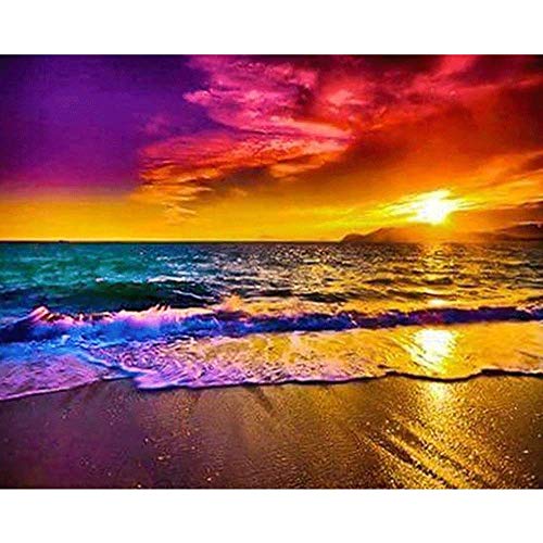 BiBeGoi DIY Diamant Malerei Kits für Erwachsene, Sonnenuntergang am Meer 5D Bohrer Diamond Painting Kreuzstich Stickerei Juwel Kunst,Edelstein Kunst und Handwerk für Kinder 12x16 Zoll von Sonsage