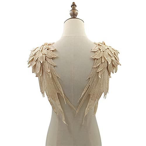 Bianriche Spitzen-Stickerei-Applikations-Patch, Zubehör, Flügel, Nähen für Mieder, Hochzeitskostüme, Kleid, Jacke, 39 x 15 cm, Beige von Bianriche