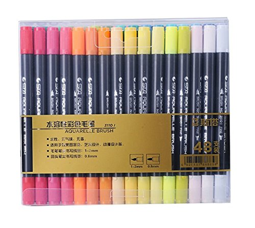 Bianyo Set von 48 Premium Dual Tip Marker, ungiftige Doppelspitze Feine Wasserbasis für Erwachsene Farb Bücher Kunst und Handwerk von Bianyo