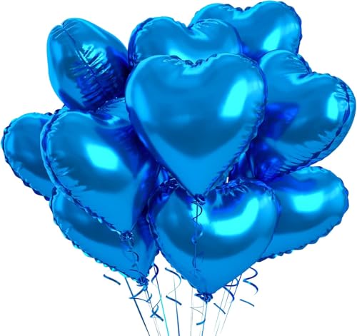18 Zoll Herzluftballons Blau, 10 Stück Blau Herzluftballons Hochzeit, Blau Luftballon Liebes Herz Folienballons Helium für Mann Junge Geburtstag Babypartys Verlobung Valentinstag Party Dekoration von Biapian