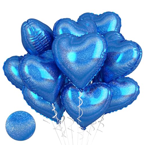 18 Zoll Herzluftballons Blau, 10 Stück Glitzer Blau Herzluftballons Hochzeit, Dunkel Blau Luftballons Herz Folienballons Valentinstag für Geburtstag Hochzeit Babypartys Valentinstag Partydekoration von Biapian